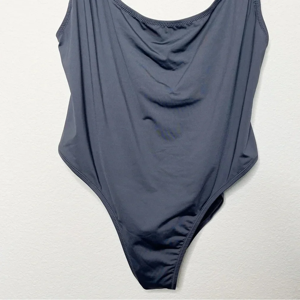 SKIMS Swim Scoop Neck One‎ Piece Swimsuit in Gunmetal